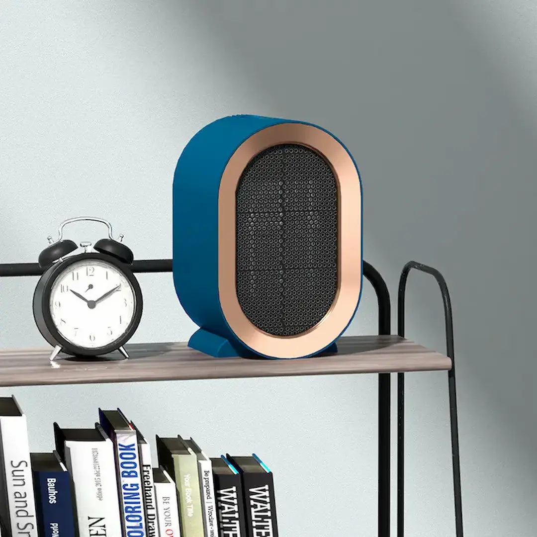 Cozy living room with Simplix mini electric heater on table