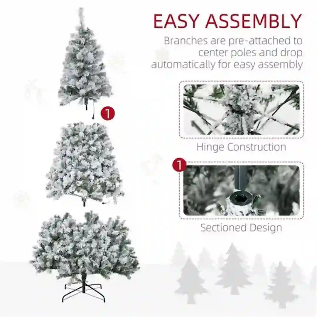 Cozy living room decorated with Simplix 7.5 ft snow Christmas tree home decor ideas 1