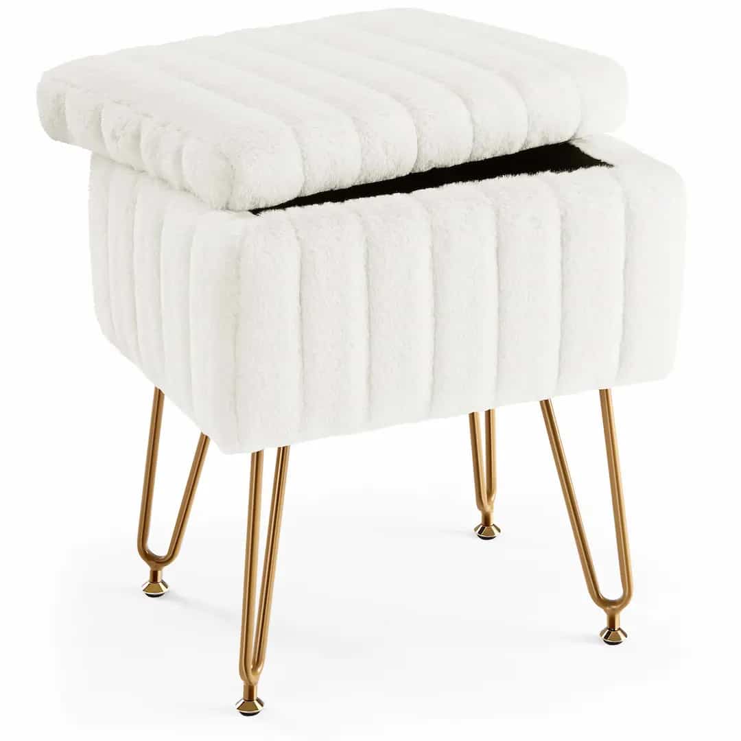 Simplix 10L Dressing Stool with Hidden Storage and Faux Fur Seat, apartment decorating.