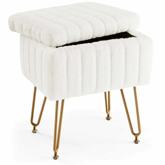 Simplix 10L Dressing Stool with Hidden Storage and Faux Fur Seat, apartment decorating.