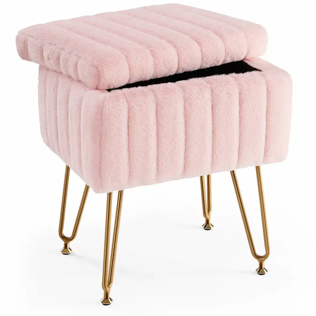 Vanity stool with hidden storage compartment for makeup and accessories. living room upgrades.