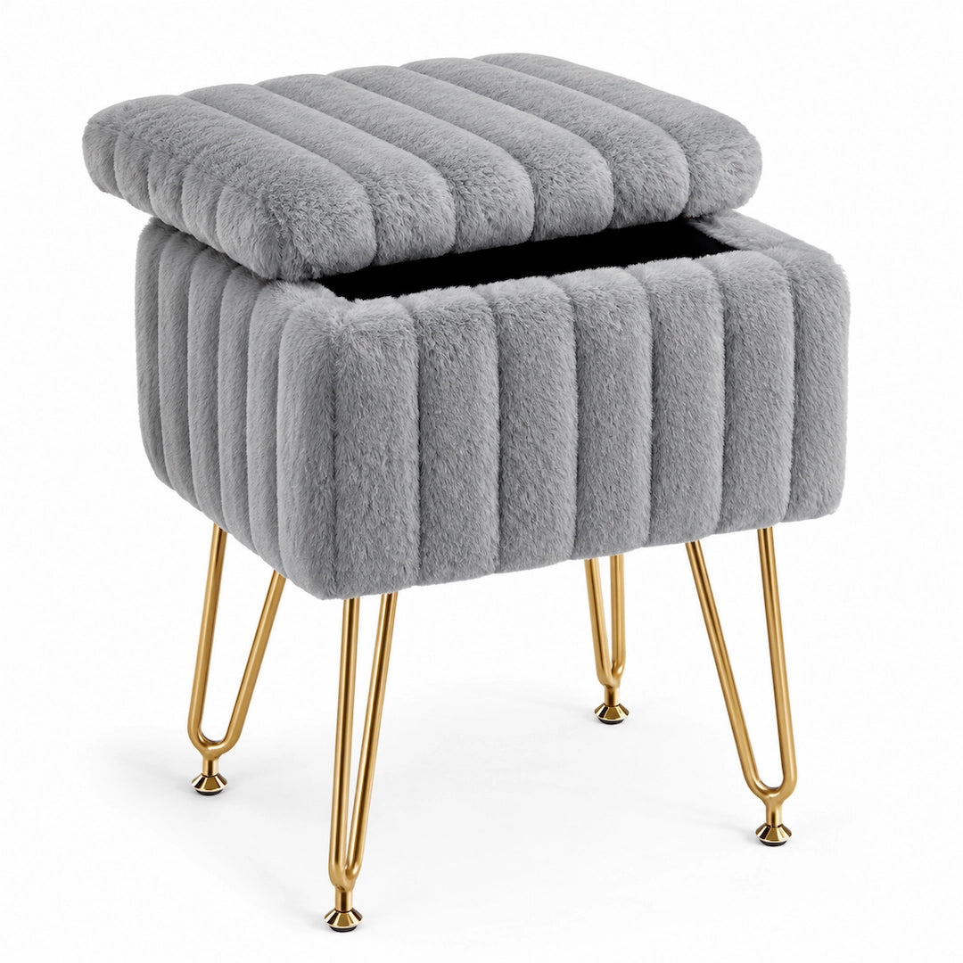 Faux Fur Vanity Stool with Hidden Storage – 10L Capacity | Simplix™
