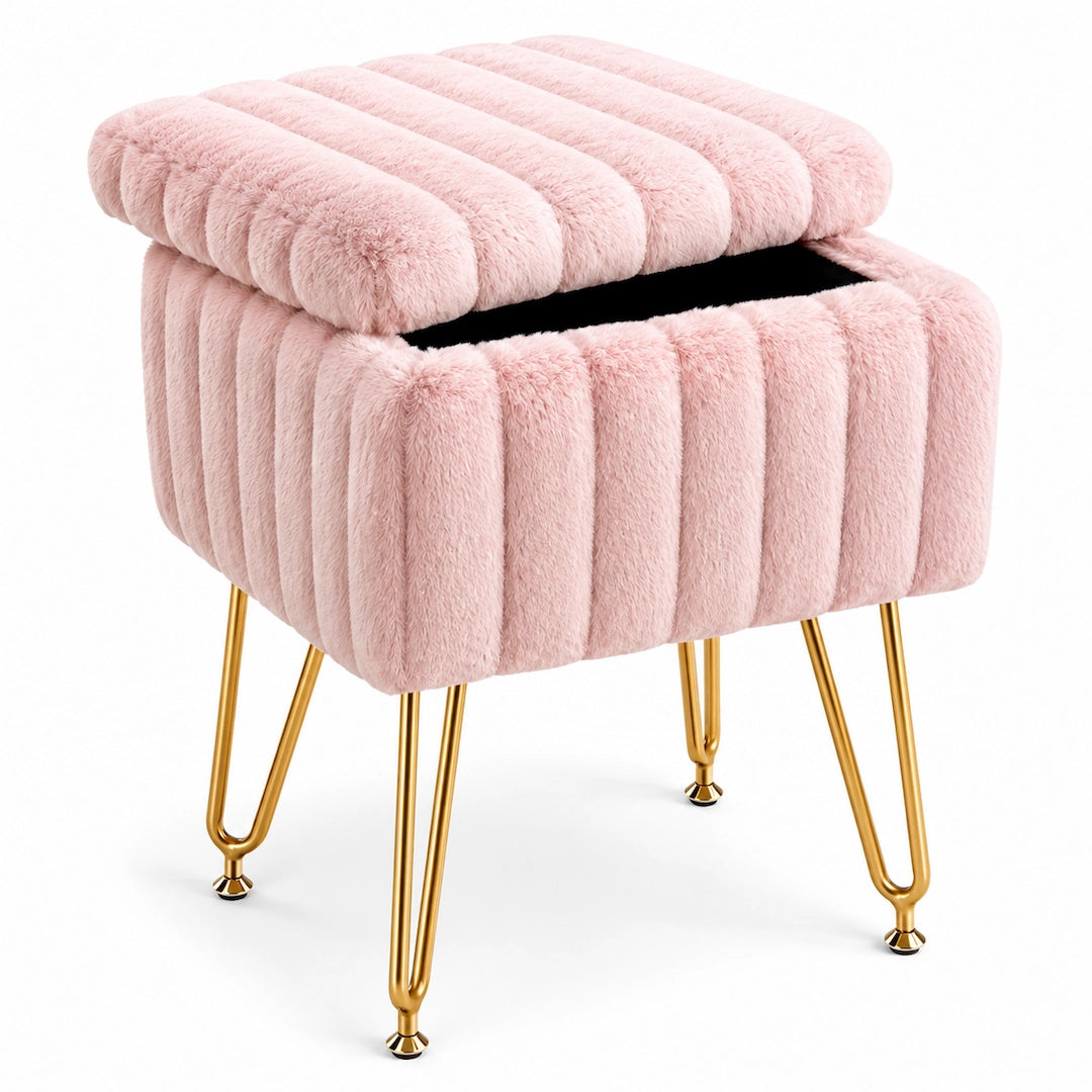 Faux Fur Vanity Stool with Hidden Storage – 10L Capacity | Simplix™