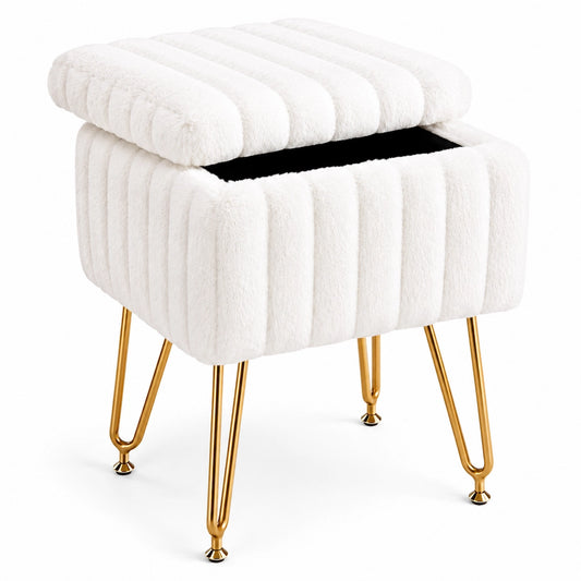 Faux Fur Vanity Stool with Hidden Storage – 10L Capacity | Simplix™
