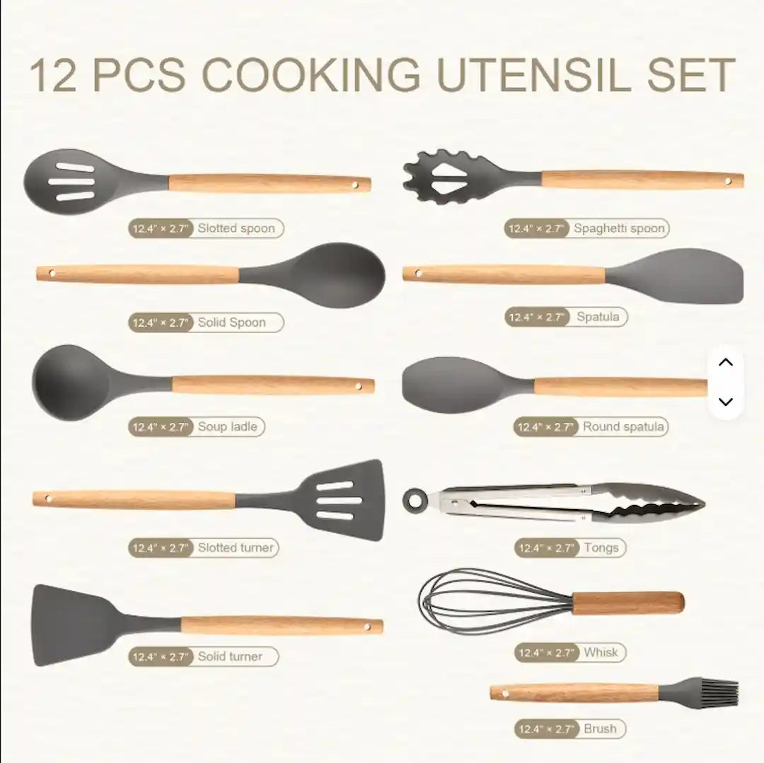 Heat-resistant silicone heads with ergonomic wooden handles