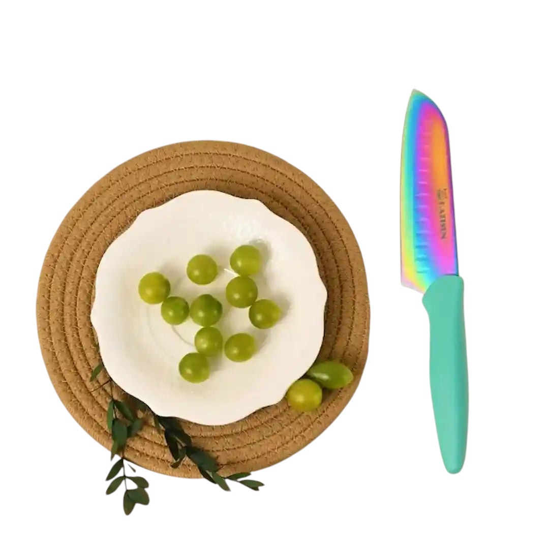 Complete rainbow kitchen knife set with kitchen scissors