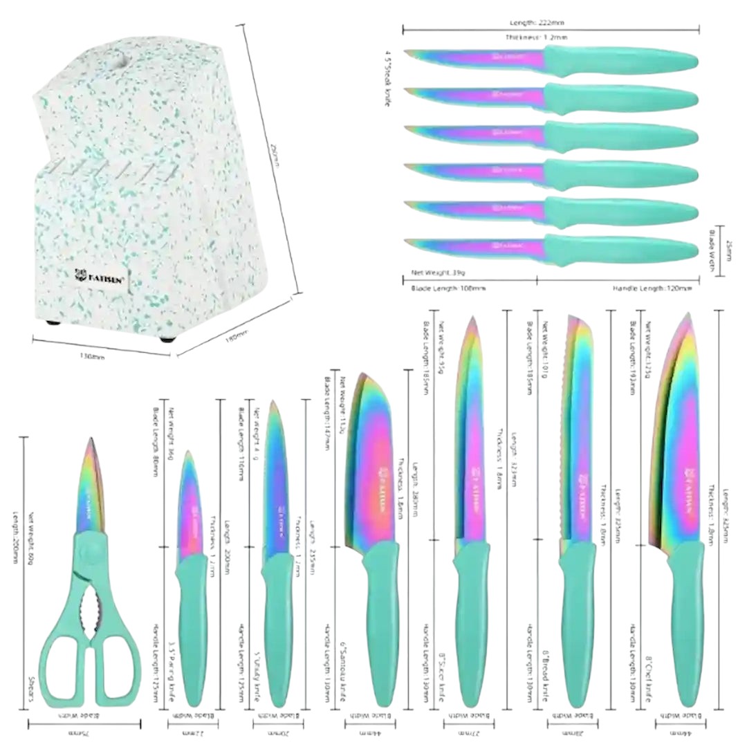 14-piece rainbow kitchen knife set with wooden stand 1