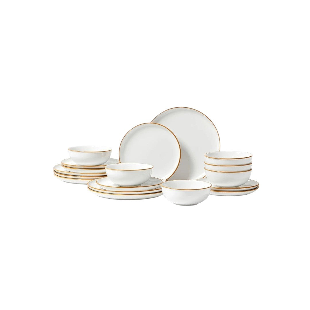 18-piece white ceramic dinnerware set with plates and bowls