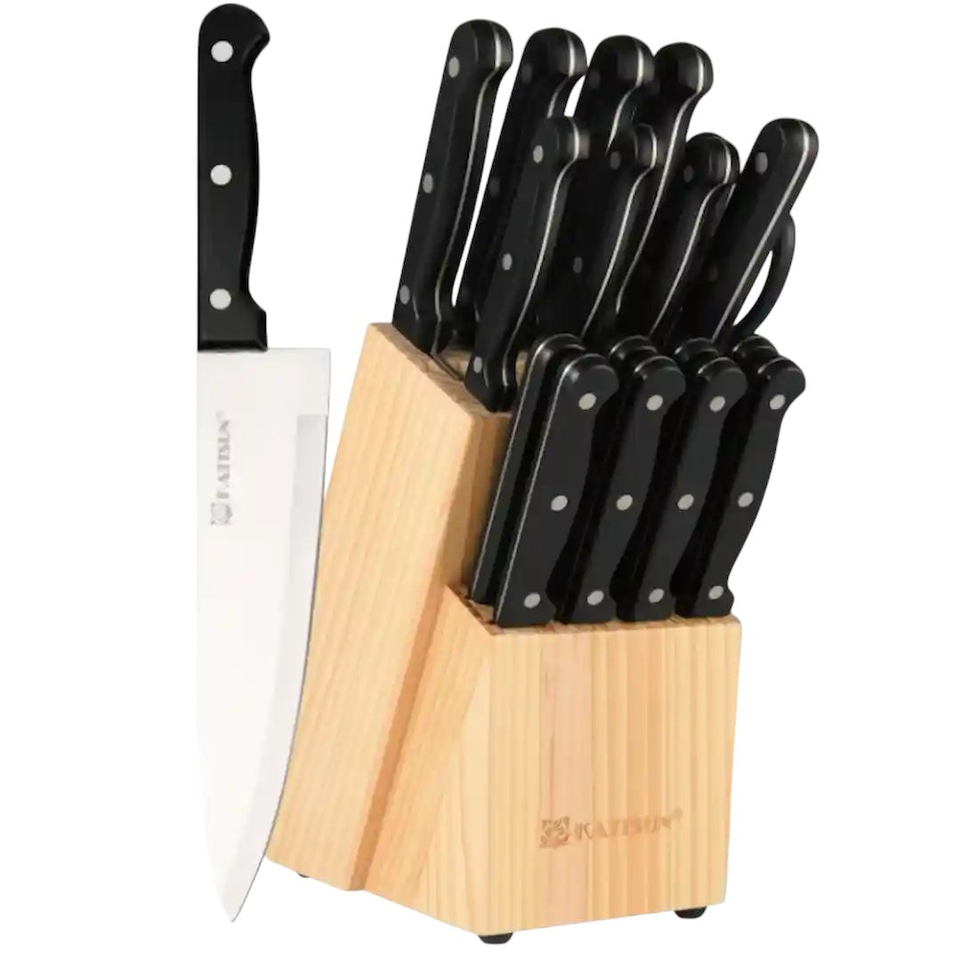 19-piece German steel kitchen knife set with built-in sharpener