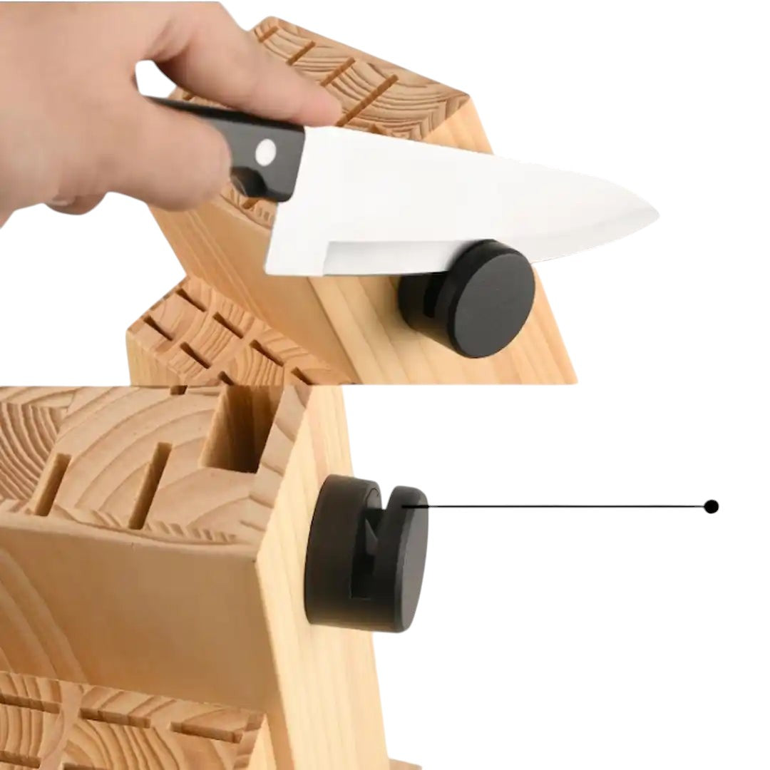 German stainless steel knife set with wooden block and sharpener
