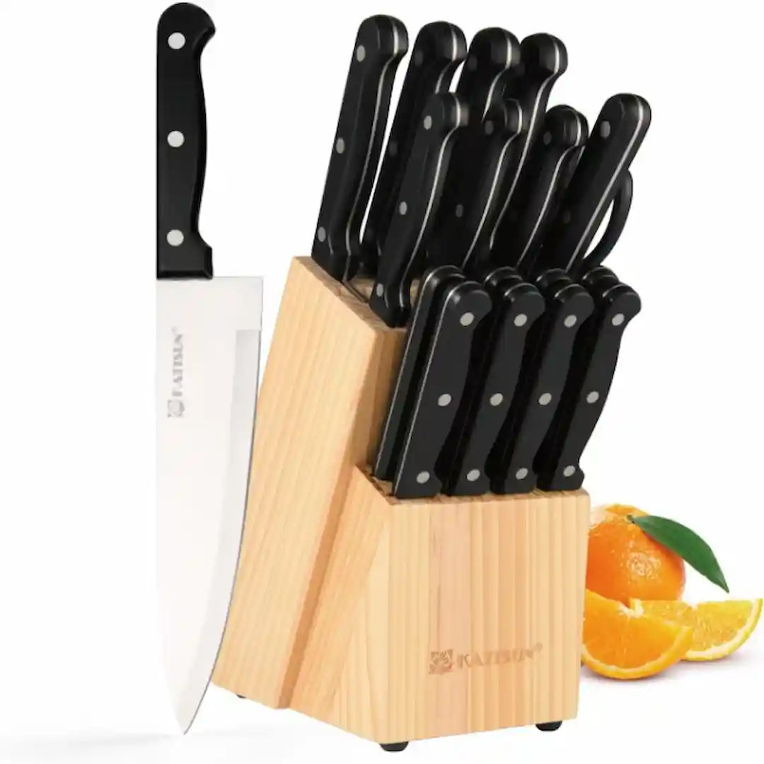 19-piece German steel kitchen knife set with built-in sharpener