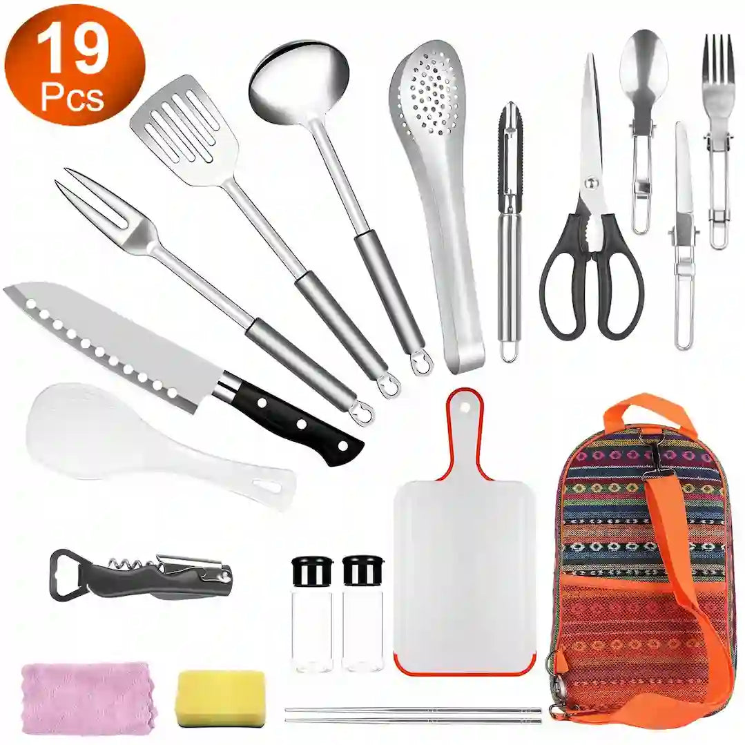 19-piece German steel kitchen knife set with built-in sharpener