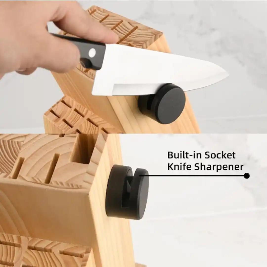 German stainless steel knife set with wooden block and sharpener