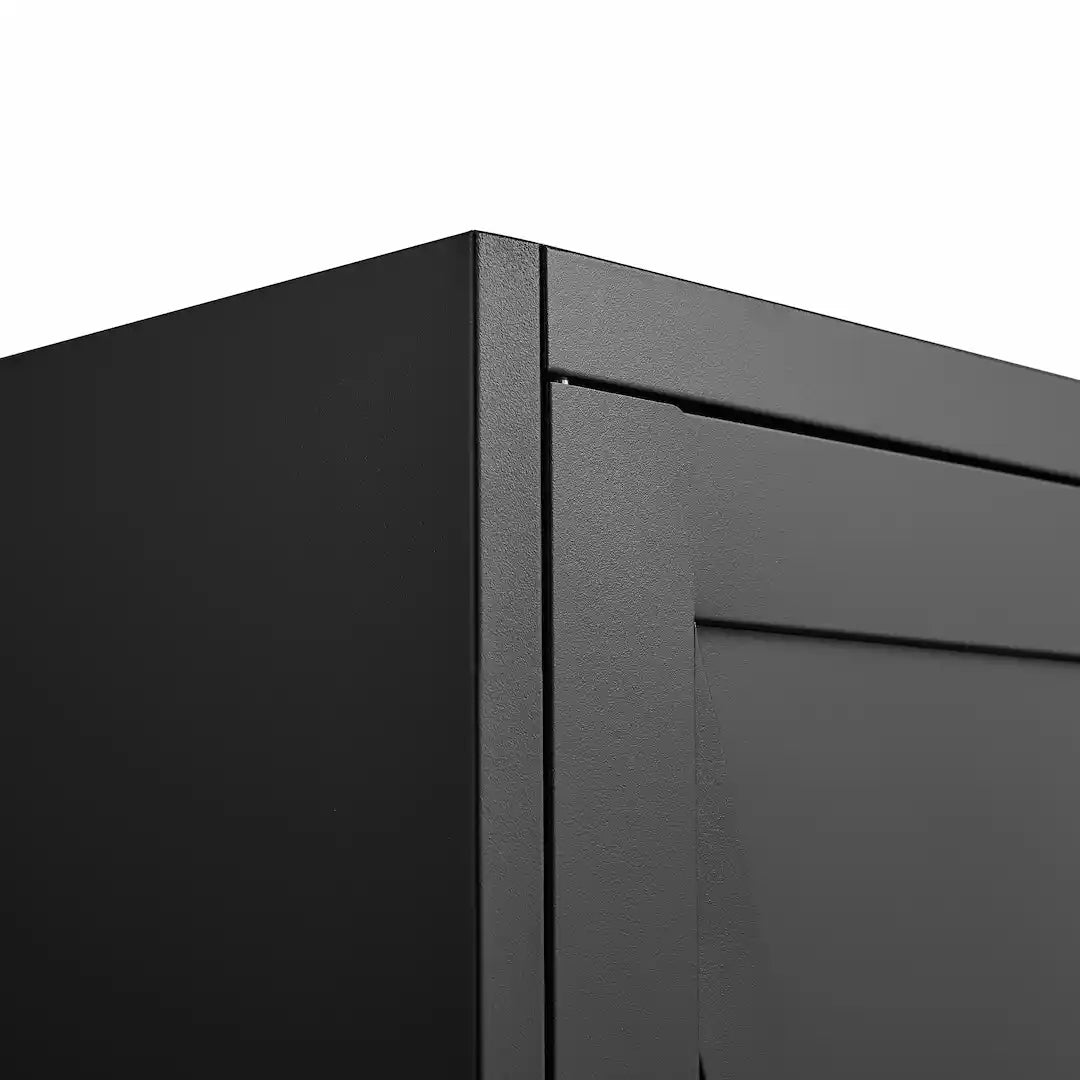 Adjustable shelves inside Simplix metal cabinet