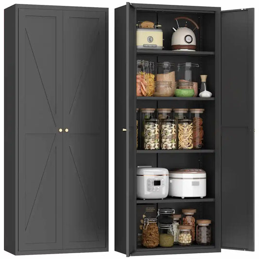 2-Door Metal Storage Cabinet – Tall Kitchen & Pantry Locker with Adjustable Shelves | Black Steel Simplix™