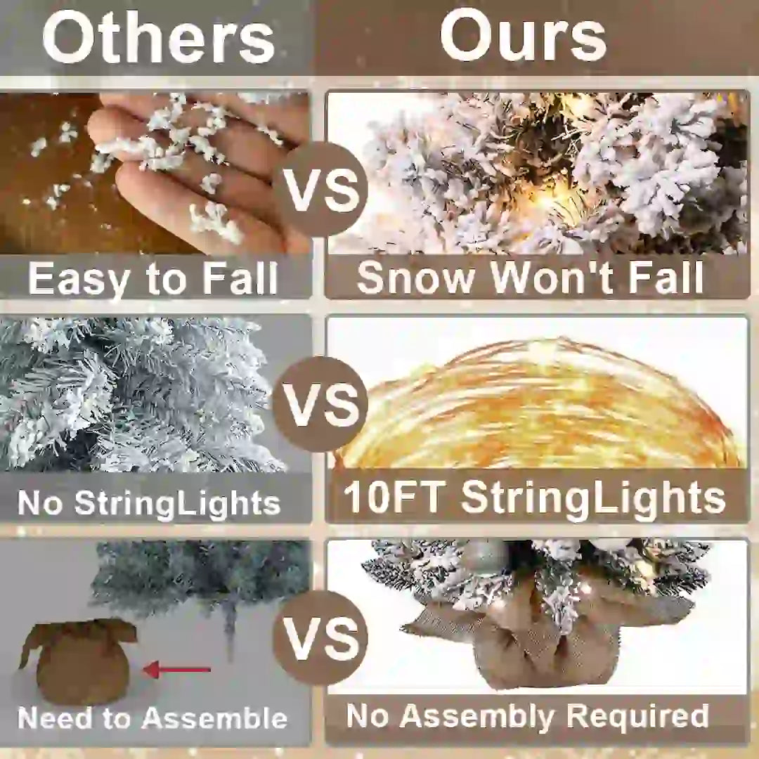 Simplix 2ft Mini Christmas Tree with Lights and Flocked Snow 2