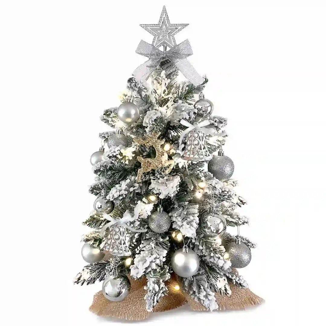 Simplix 2ft Mini Christmas Tree with Lights and Flocked Snow