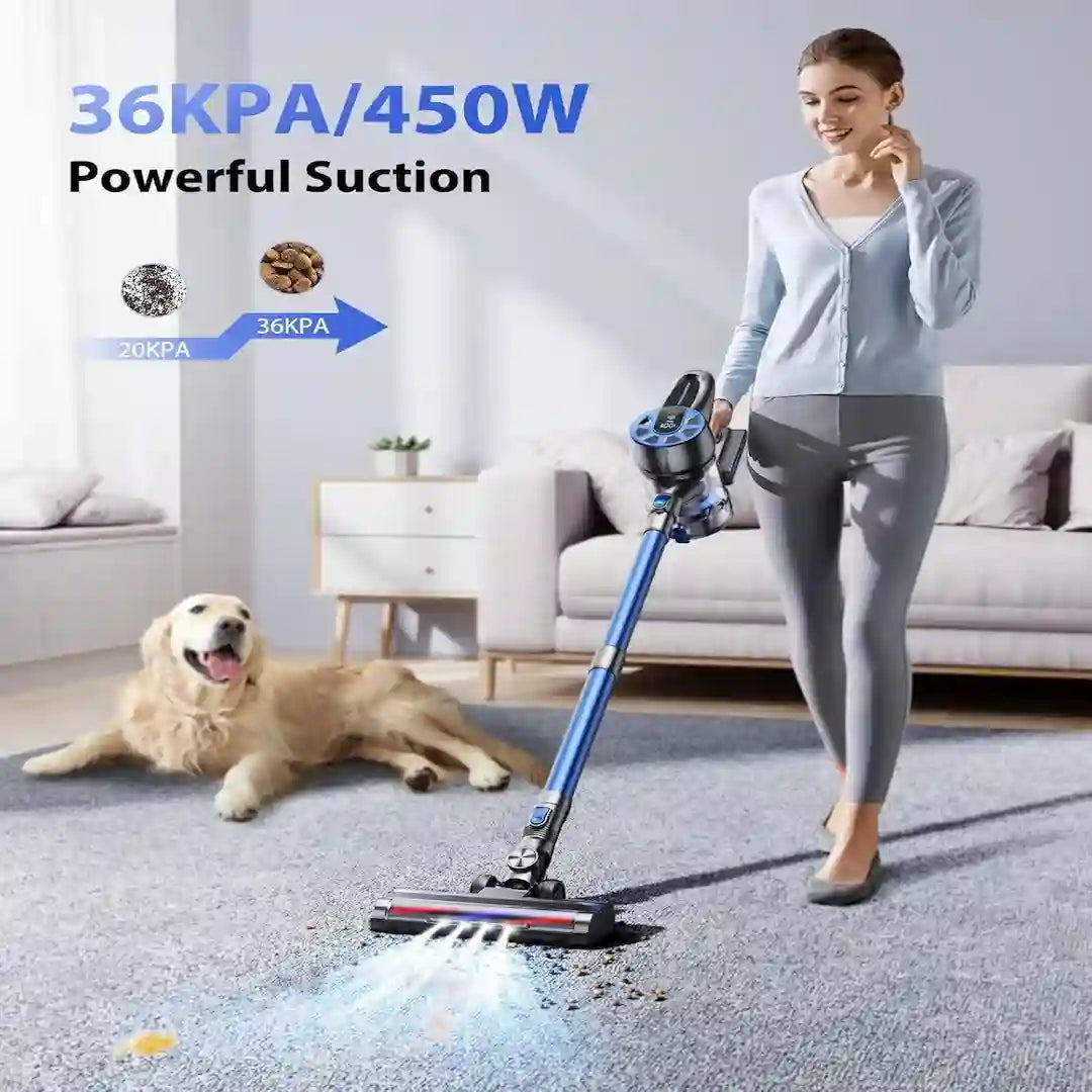 Simplix 36kPa cordless vacuum removing pet hair from couch