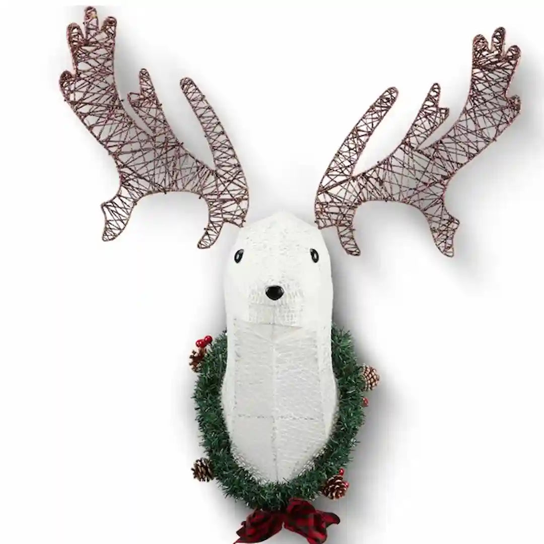 39-inch lighted Christmas reindeer head wall décor with warm LEDs