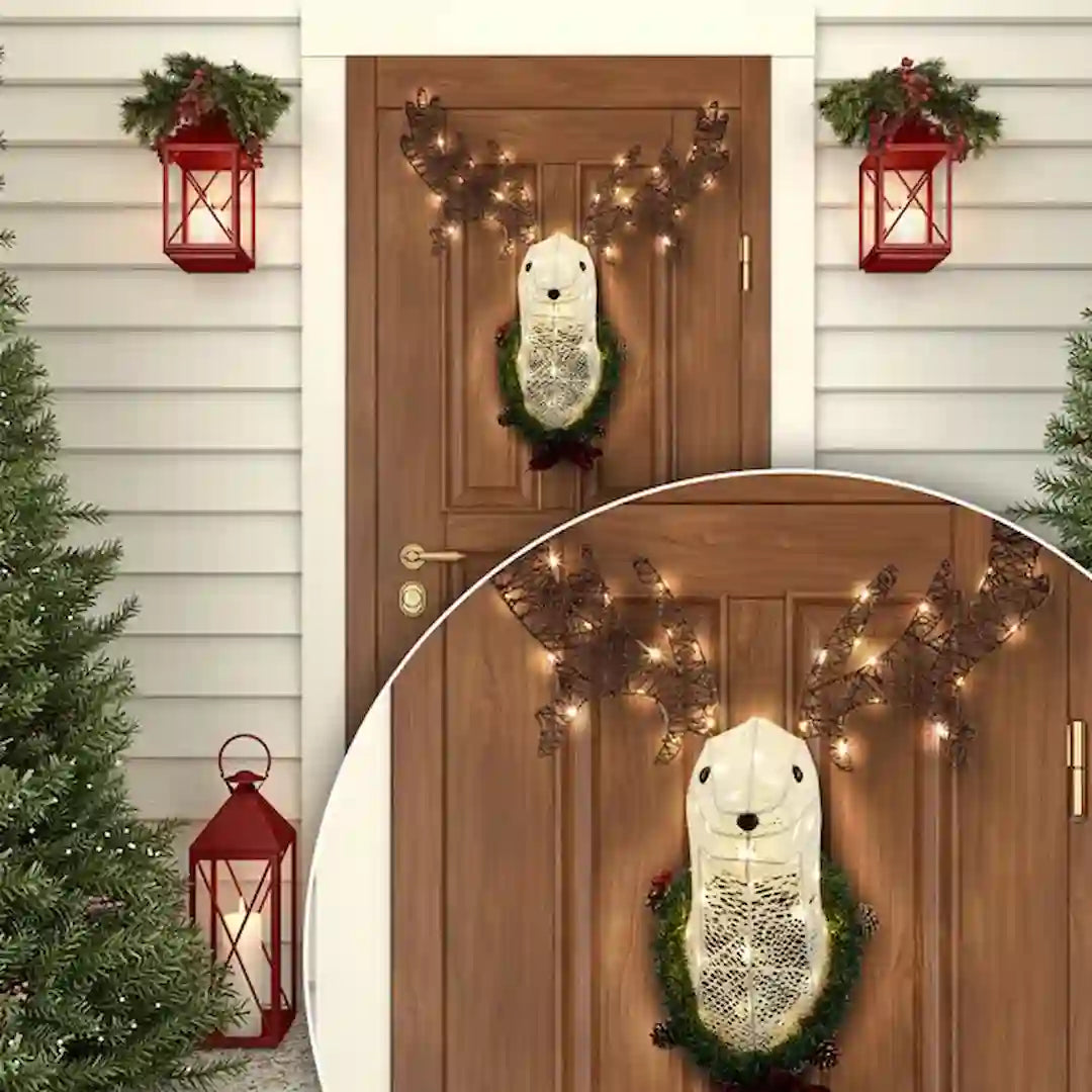 3D Rudolph wreath with bow and pinecones for holiday home décor