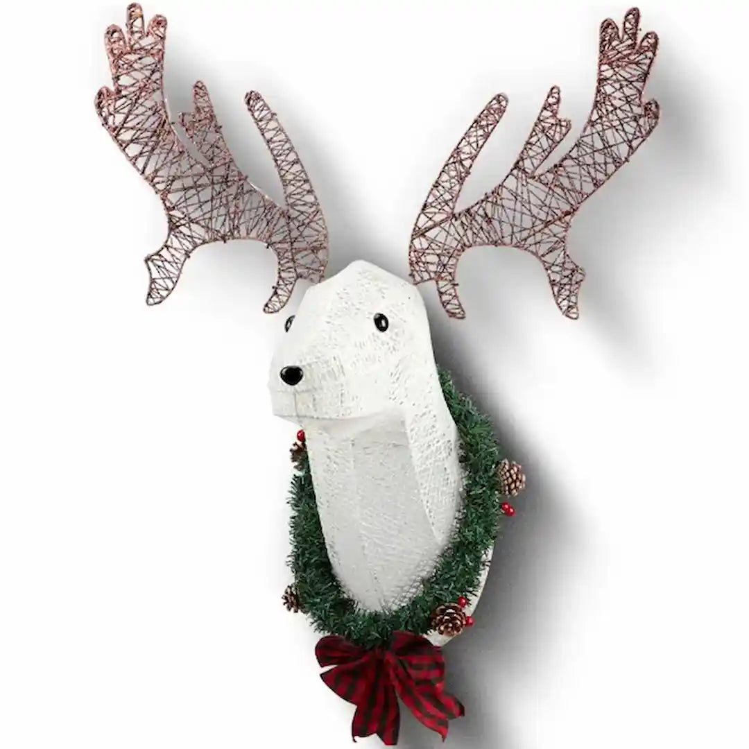 Festive Rudolph reindeer head hanging décor with warm white lighting