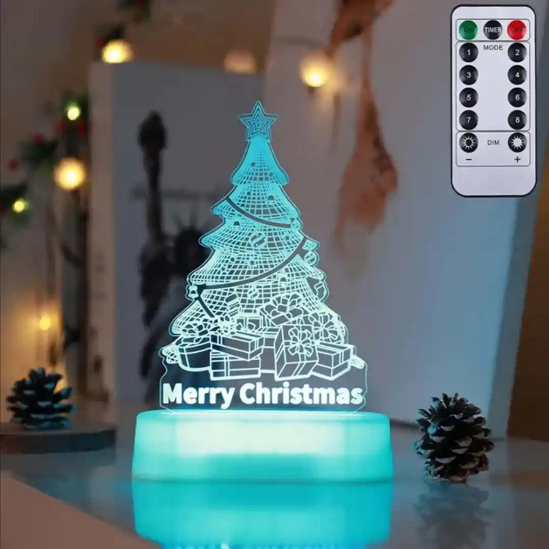 Side view of Simplix 3D acrylic Christmas night light with warm glow