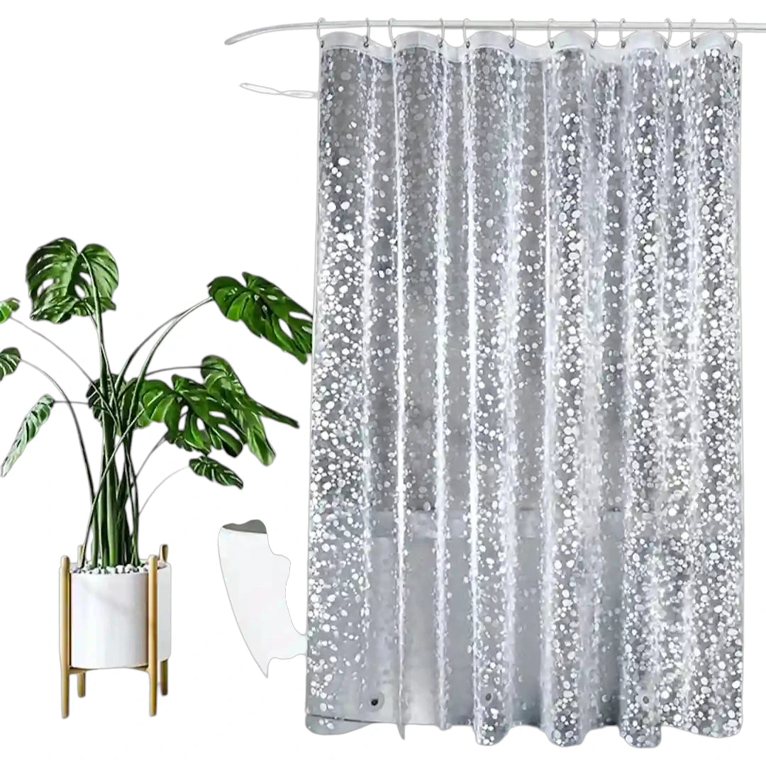 Close-up of 3D pebble texture on Simplix shower curtain