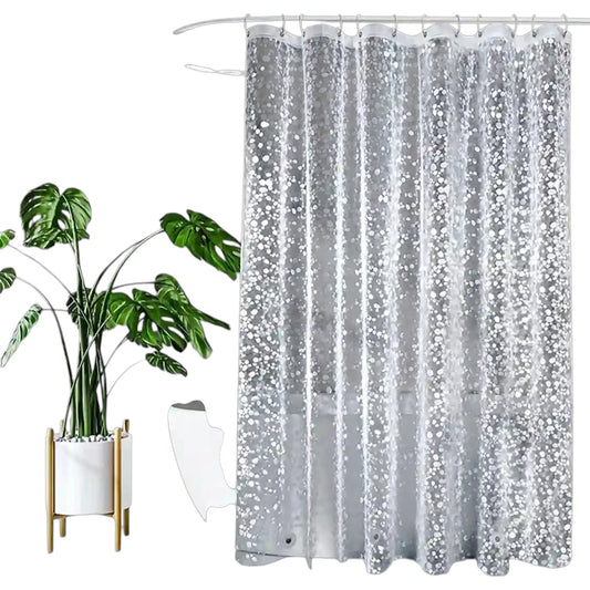 Close-up of 3D pebble texture on Simplix shower curtain