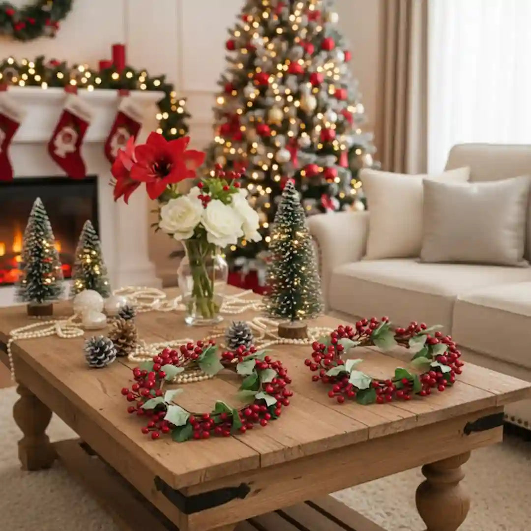 Holly Christmas wreath with greenery and decorative berries