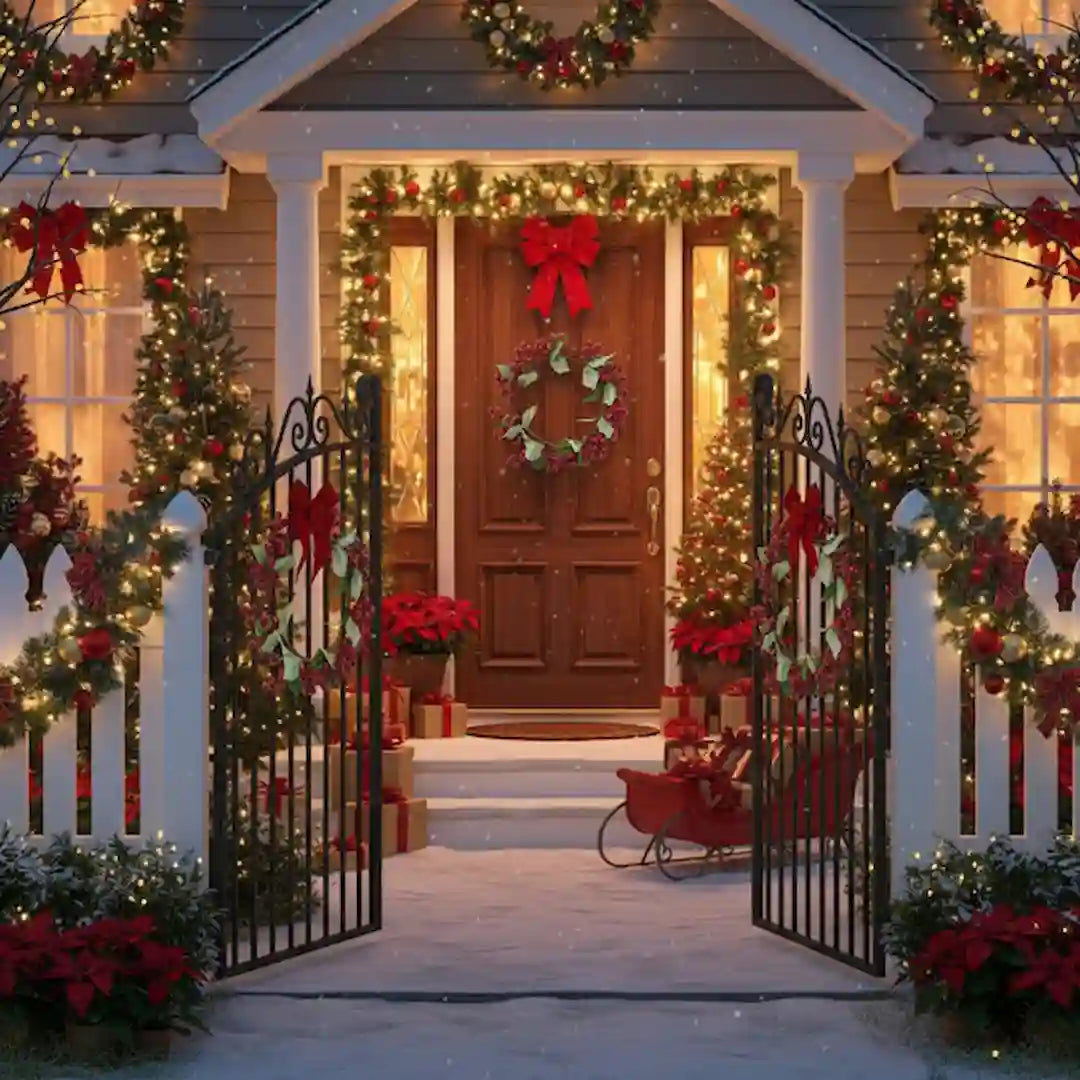 Green and red Christmas wreath with pine cones for home decoration