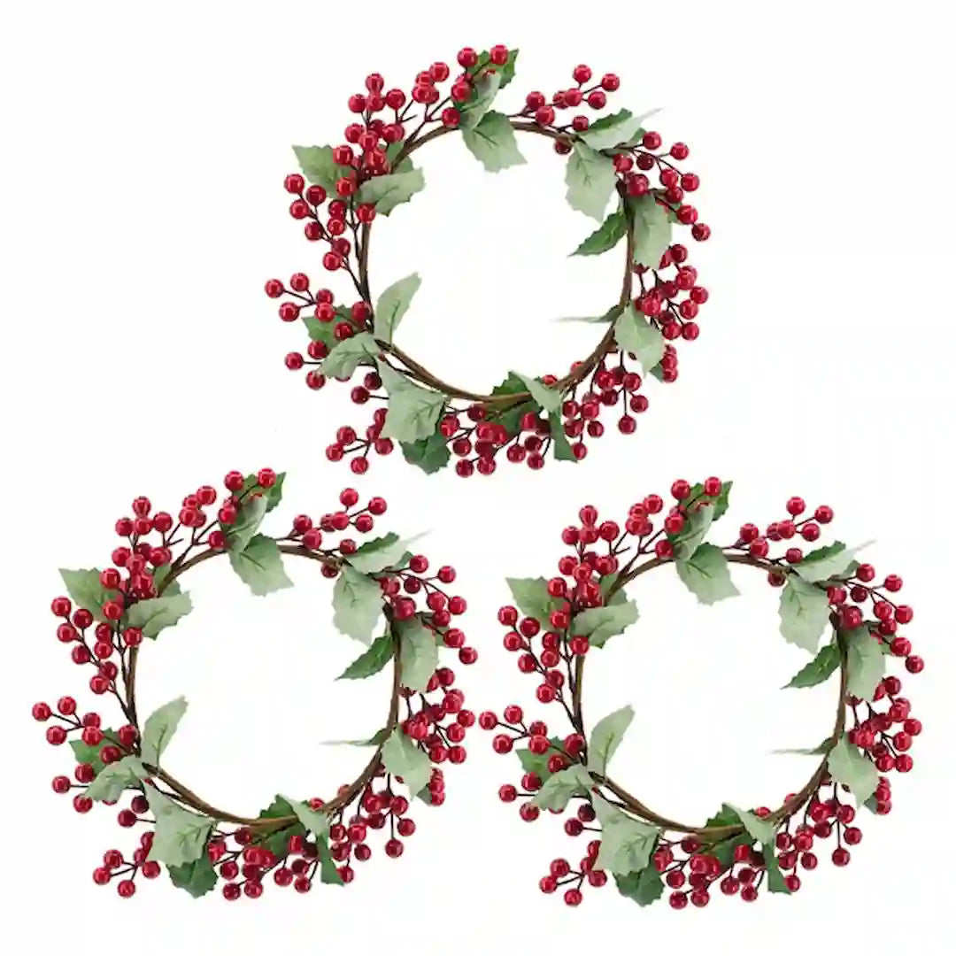 Christmas door wreath set with red berries and pine cones – 3PCS holiday décor