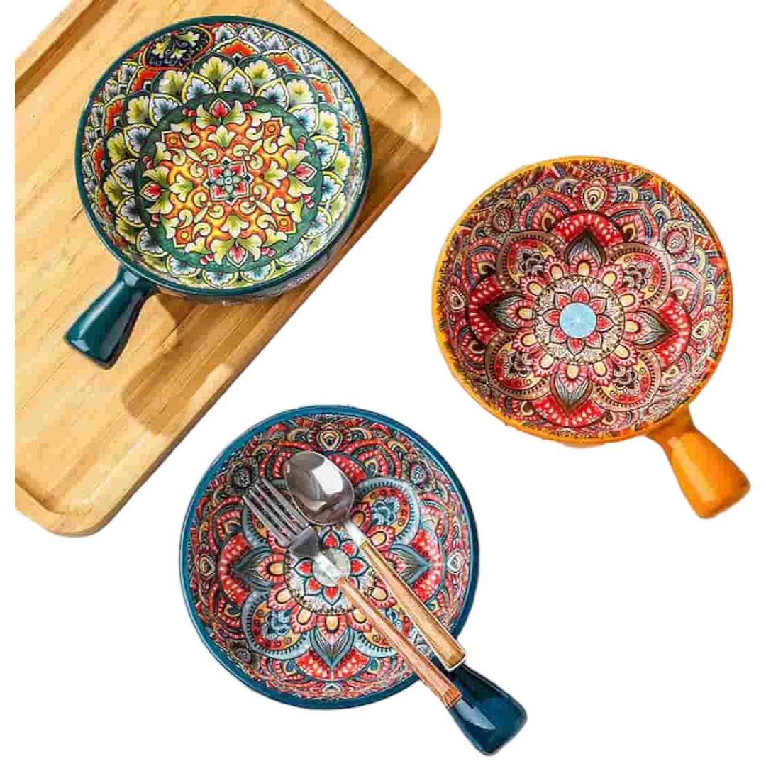 Simplix 400ml Glazed Ceramic Bowl with Elegant Flower Handle