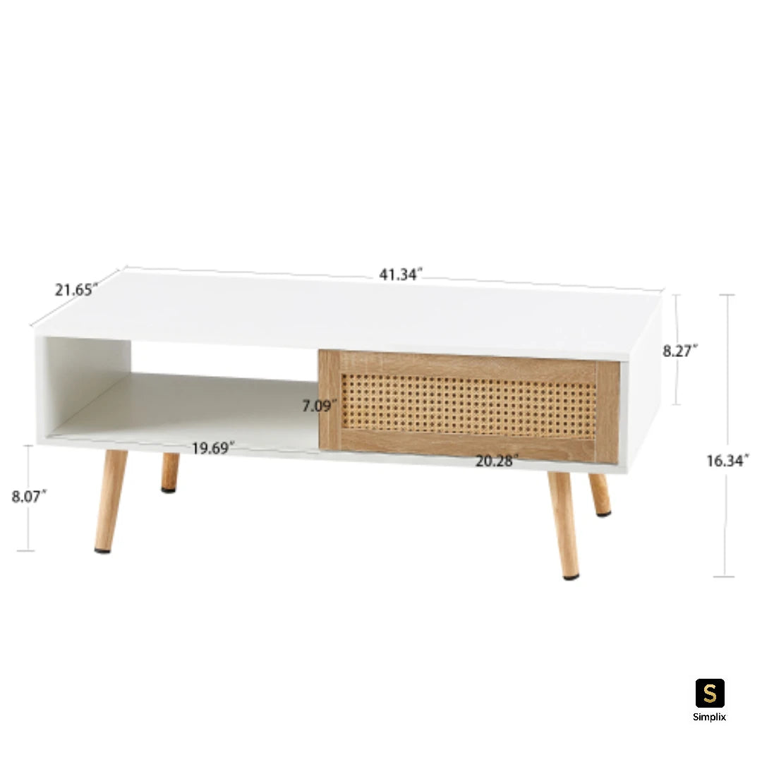Rattan storage coffee table for living room