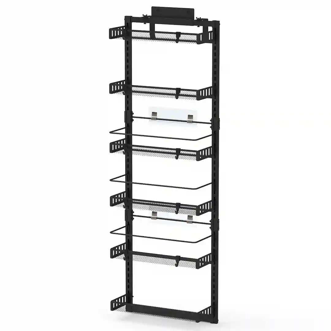 Side view showing sturdy metal frame and mesh baskets