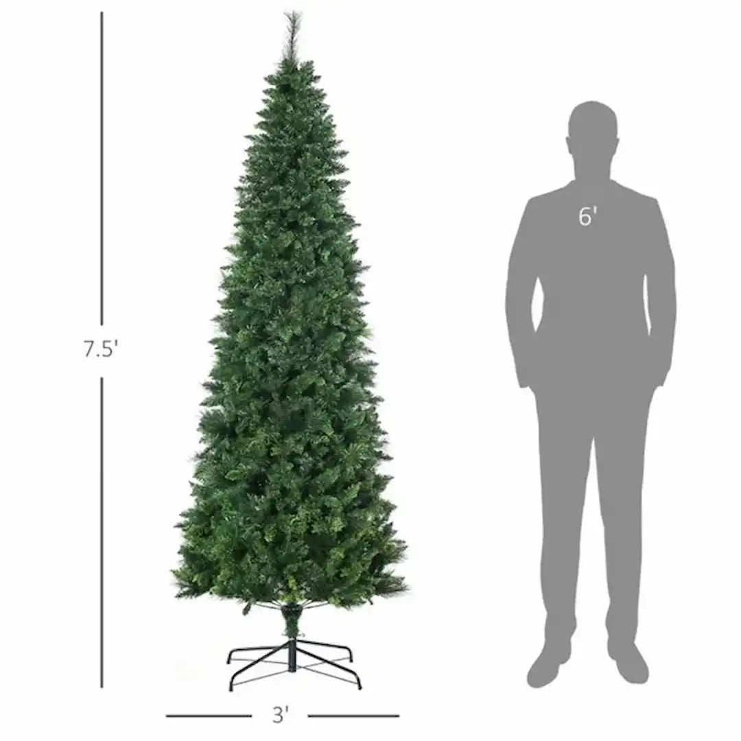 Full view of Simplix 7.5 ft pencil-style Christmas tree