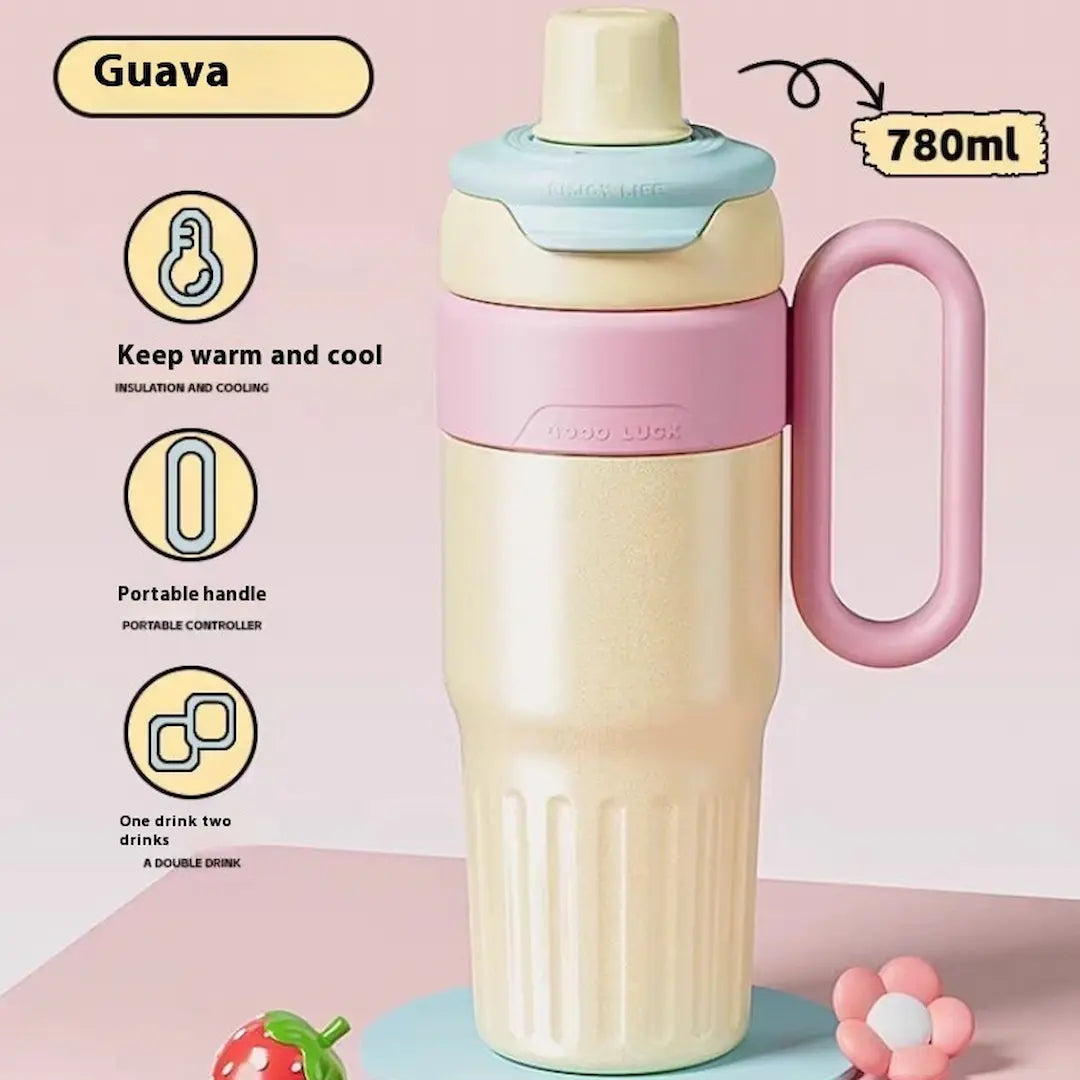 implix gradient thermal cup filled with coffee and cold drink side by side