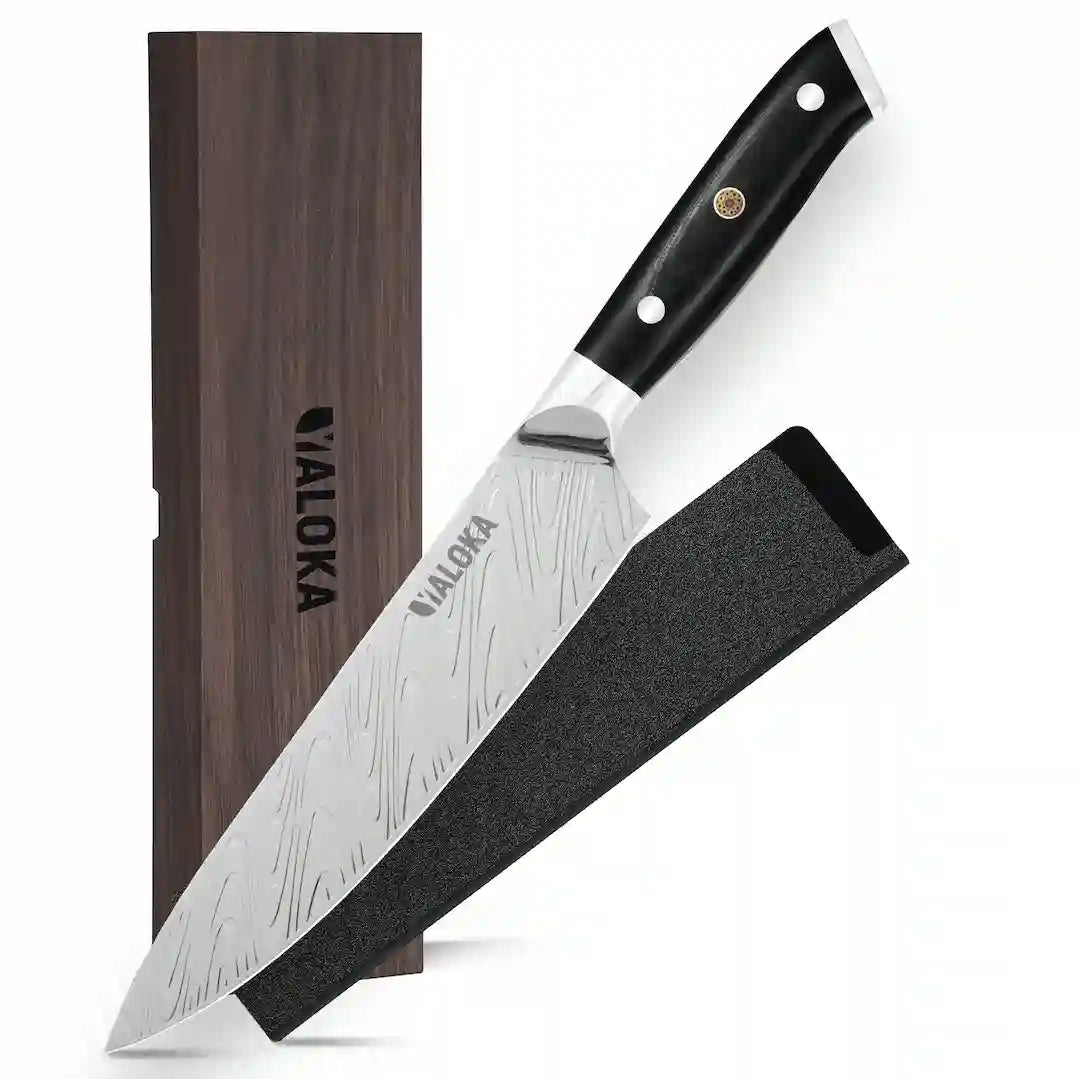 Professional Japanese kitchen knife with G10 handle and titanium blade