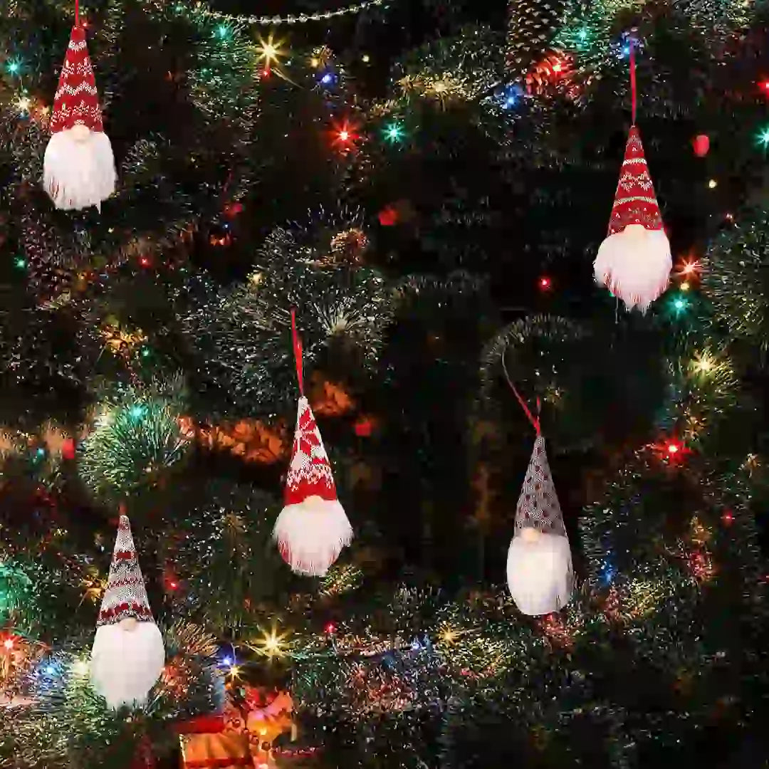 8-Pack Christmas Gnome Ornaments – Handmade Scandinavian Plush Decorations