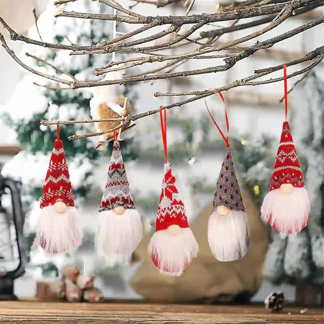 8-Pack Christmas Gnome Ornaments – Handmade Scandinavian Plush Decorations