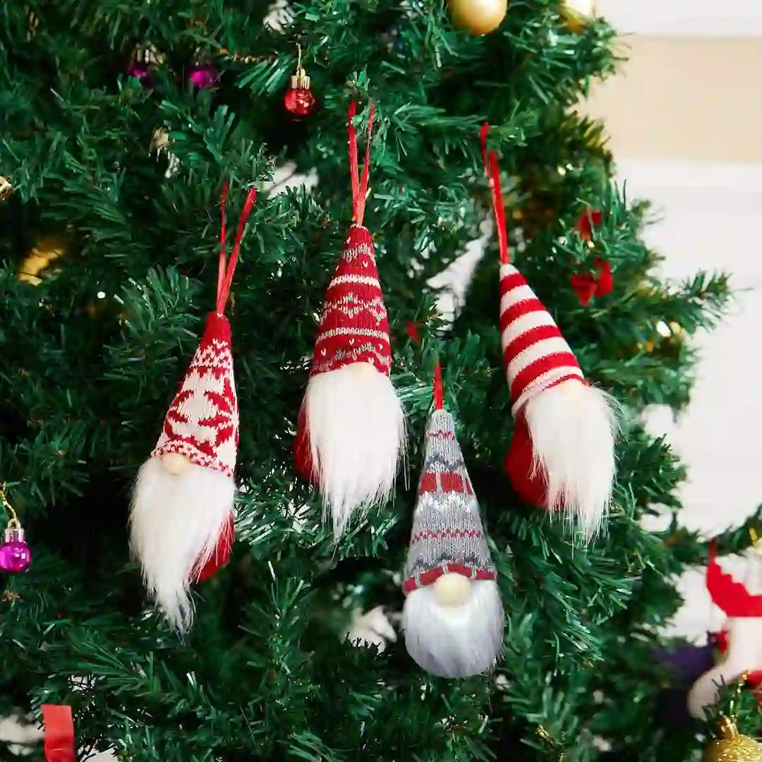 8-Pack Christmas Gnome Ornaments – Handmade Scandinavian Plush Decorations