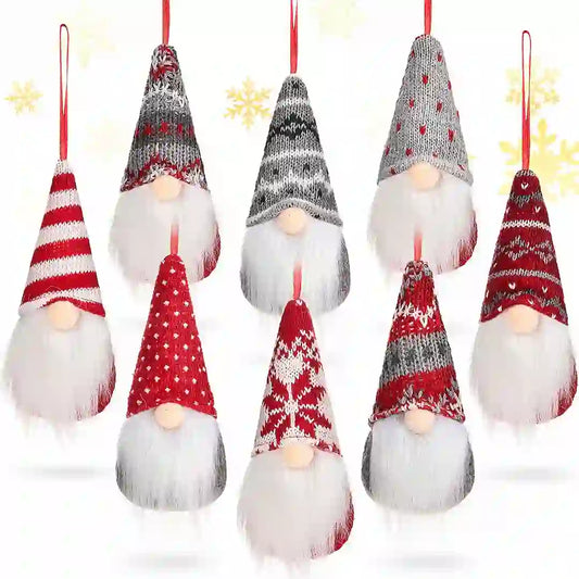 8-Pack Christmas Gnome Ornaments – Handmade Scandinavian Plush Decorations