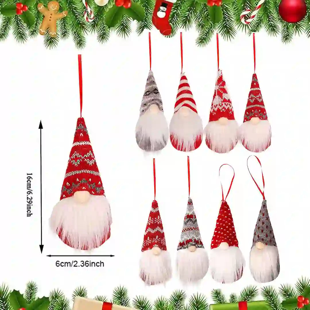 8-Pack Christmas Gnome Ornaments – Handmade Scandinavian Plush Decorations