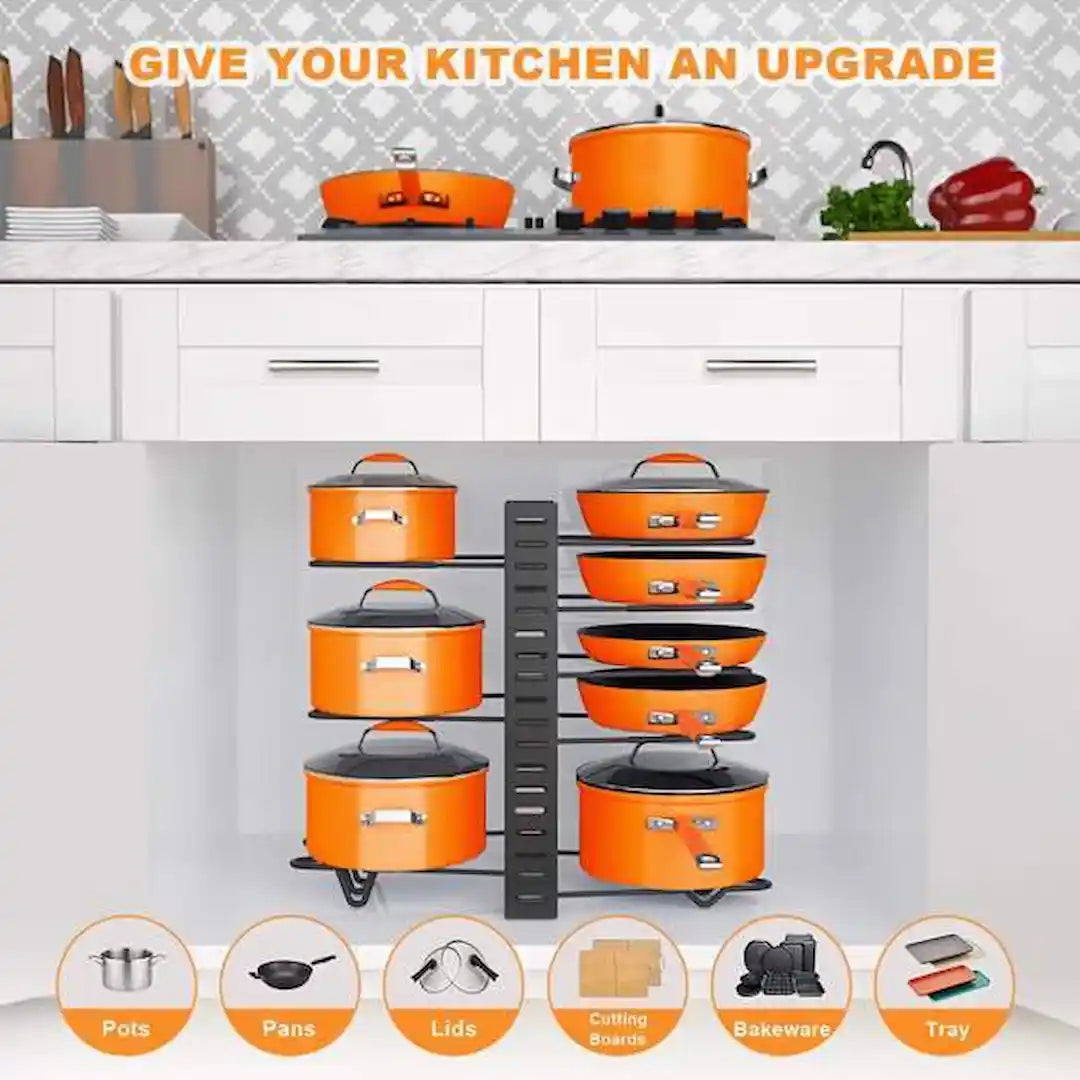 Cookware organizer keeping kitchen cabinets tidy