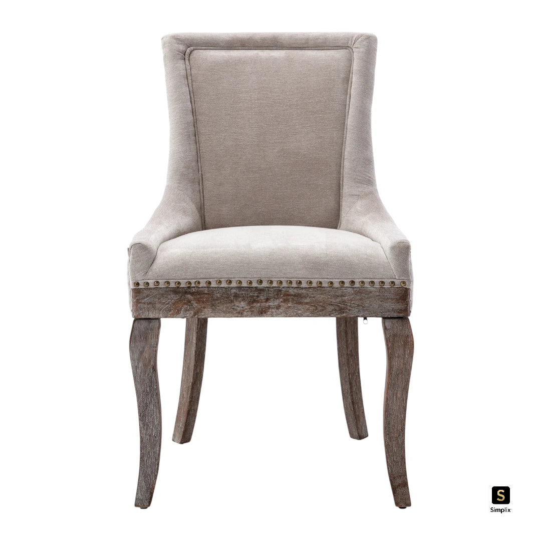 Fabric side dining chair with solid wood legs