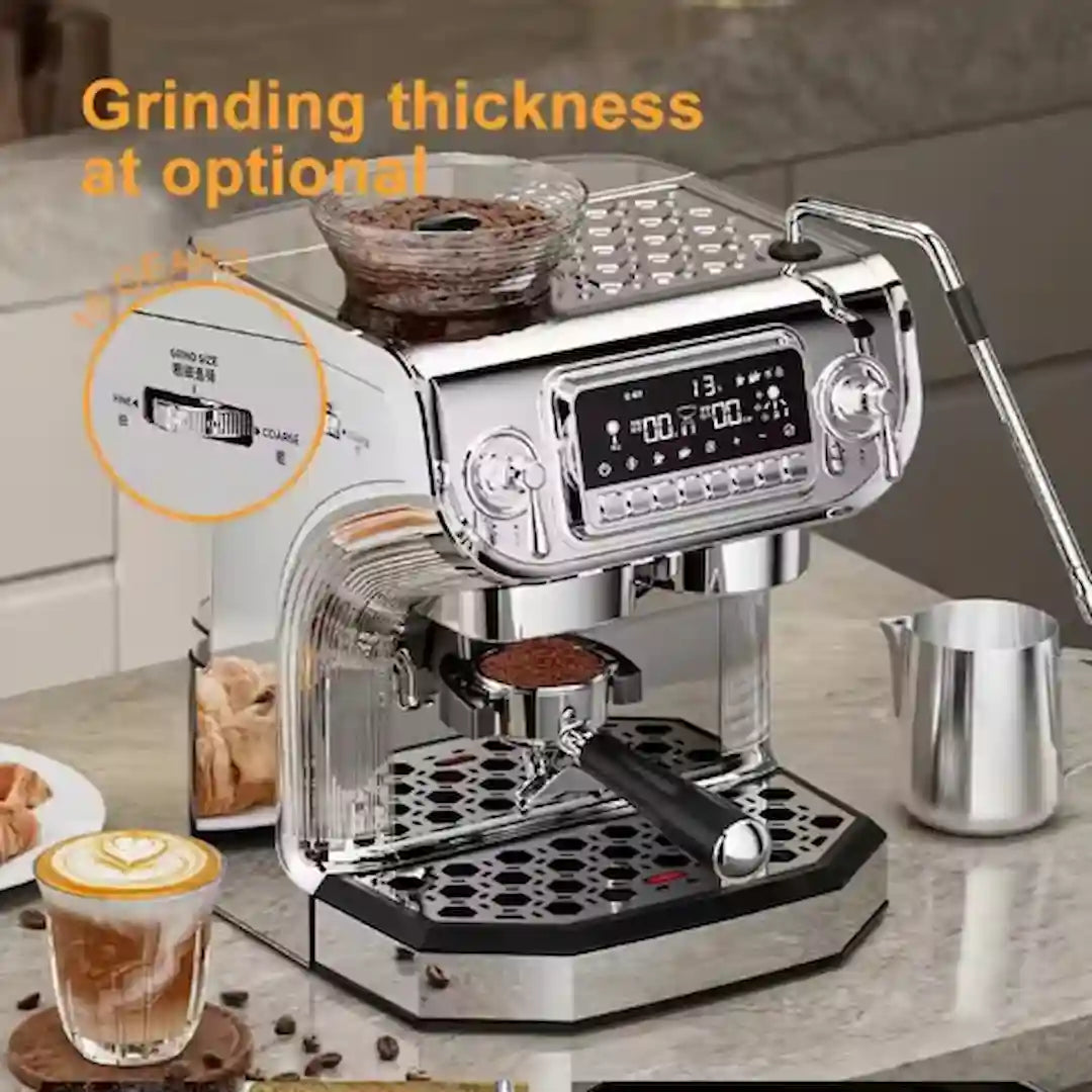 Semi-automatic espresso coffee machine with buttons and water tank