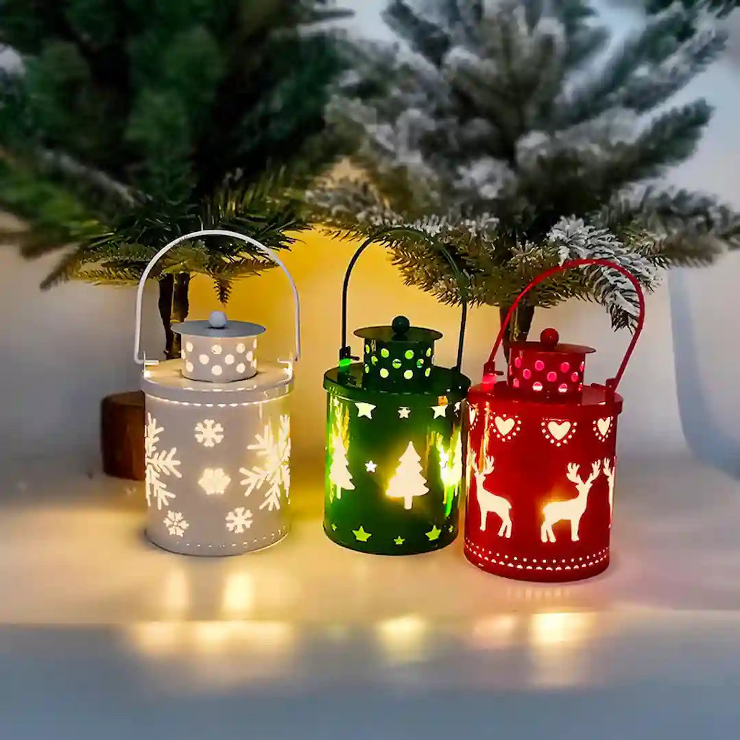 Simplix Christmas lanterns in green, white, and red colors
