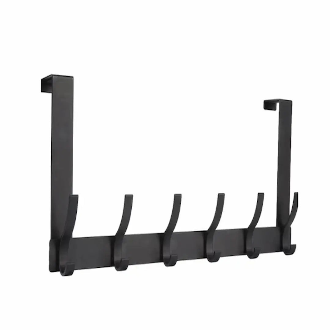 Simplix black over-the-door rack with 12 hooks for clothes and towels