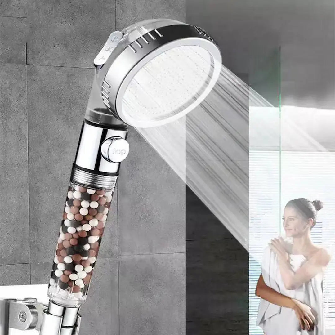Simplix water-saving shower head in modern bathroom setting