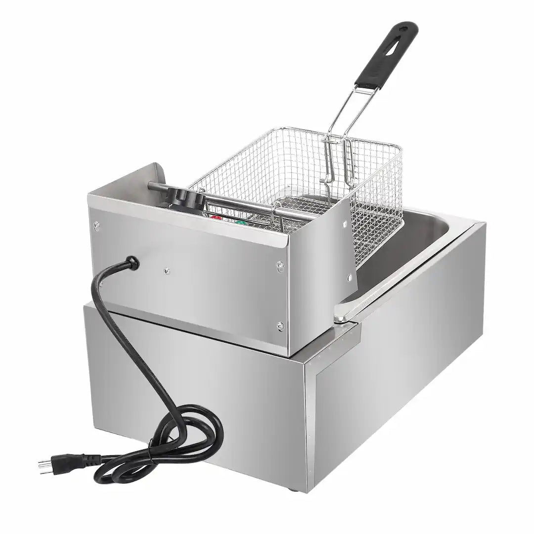 French fries and chicken being cooked in Simplix electric fryer