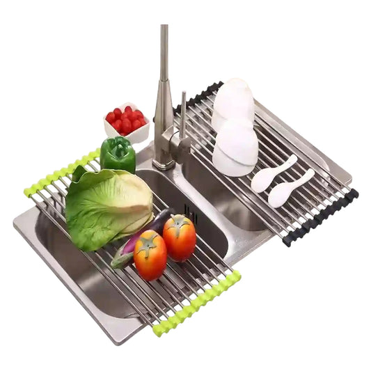 Simplix Folding Kitchen Drain Sink Rack – Stainless Steel Roll-Up Drying Rack